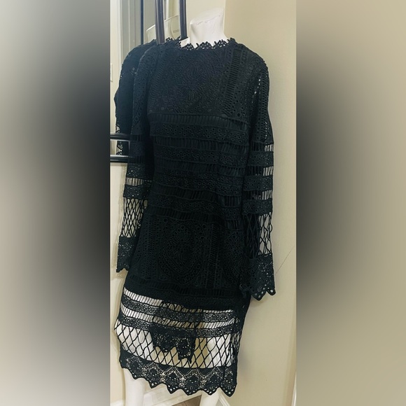 Boohoo Dresses & Skirts - Boohoo Black Crochet Long Sleeve Dress